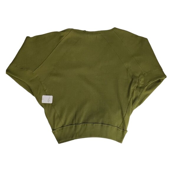 Free People Waffle Knit V-Neck Top Slouchy Oversized Beachy Boho Green NWT - Picture 8 of 10